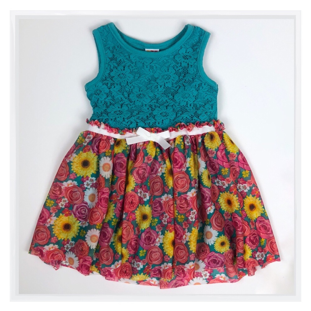 Toddler Girls Floral Dress w. Crochet Lace Bodice